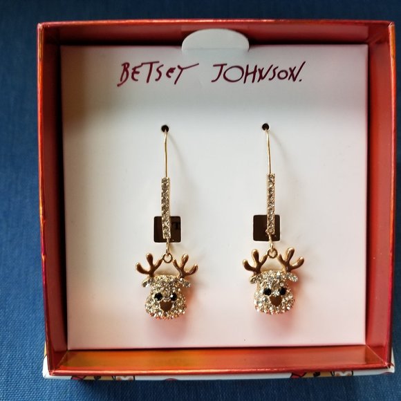 Betsey Johnson Christmas Holiday Pavé Stone Reindeer Dangle Earrings - NWT&B - Picture 4 of 4